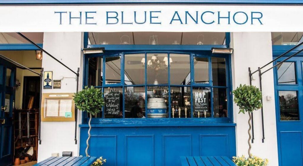 the front of the blue anchor