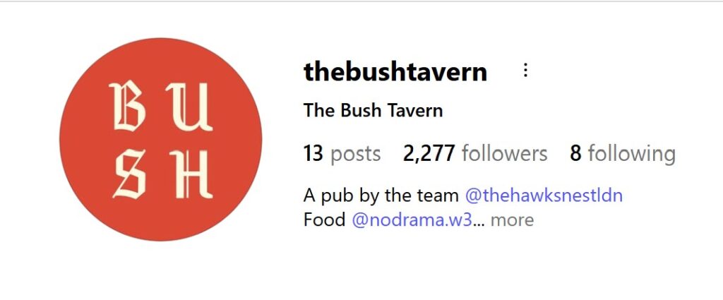 bush tavern logo in a round circle, with food by no drama w3